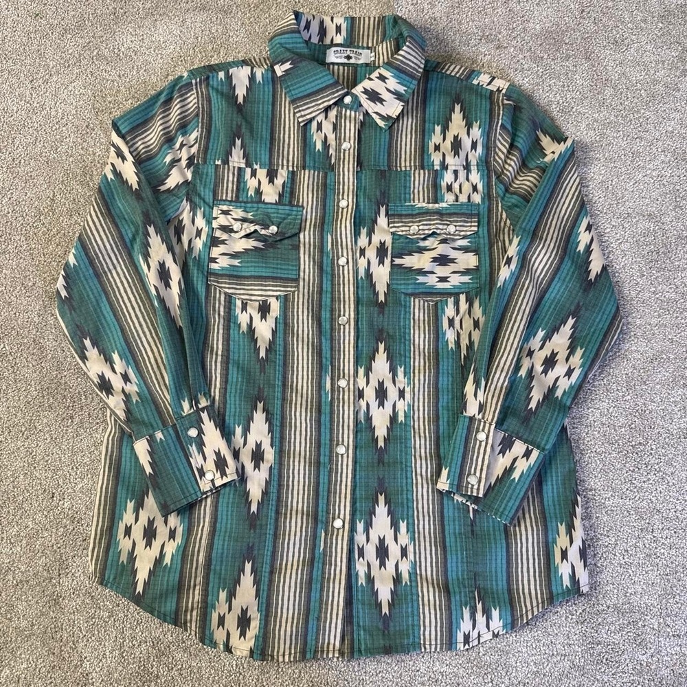 Vintage 90s Crazy Train Aztec Rancher Western Shirt Small Pearl Snap
